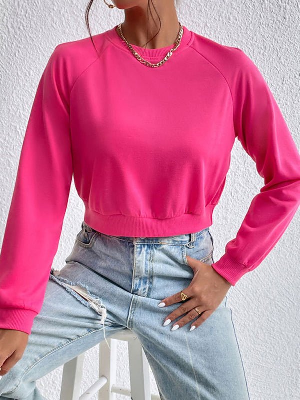 New women's long - sleeved round neck solid color sweater - Outerwear